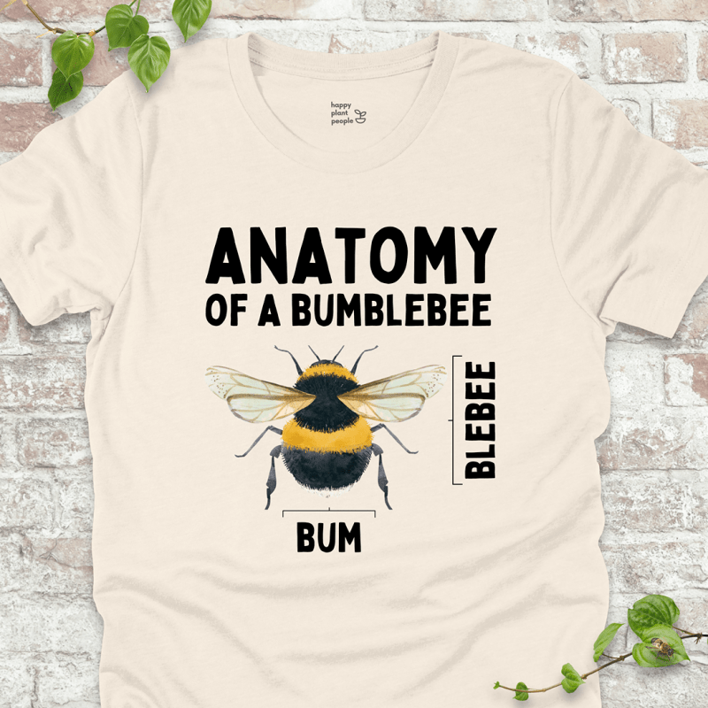 Unisex bumblebee T-shirt in natural – soft gift for plant people and pollinator fans