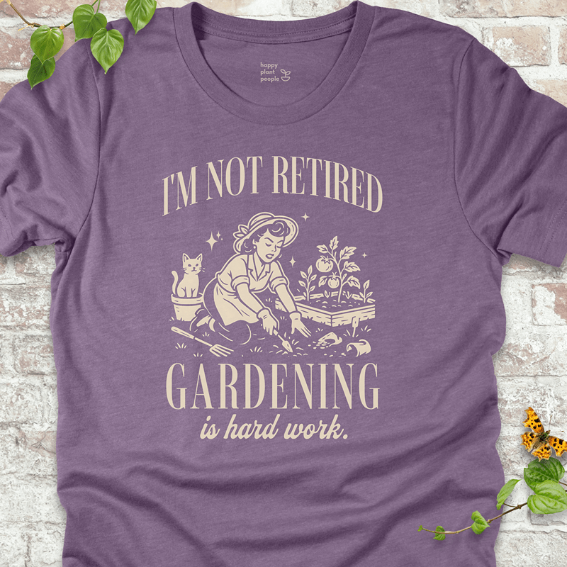 Funny gardening quote shirt in soft purple for retired growers and plant fans
