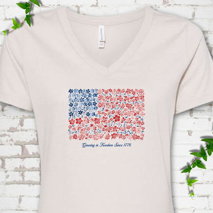 American Flag Wildflower V-Neck T-Shirt