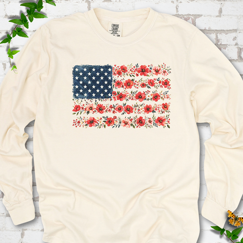 Patriotic Floral Flag LS T-Shirt