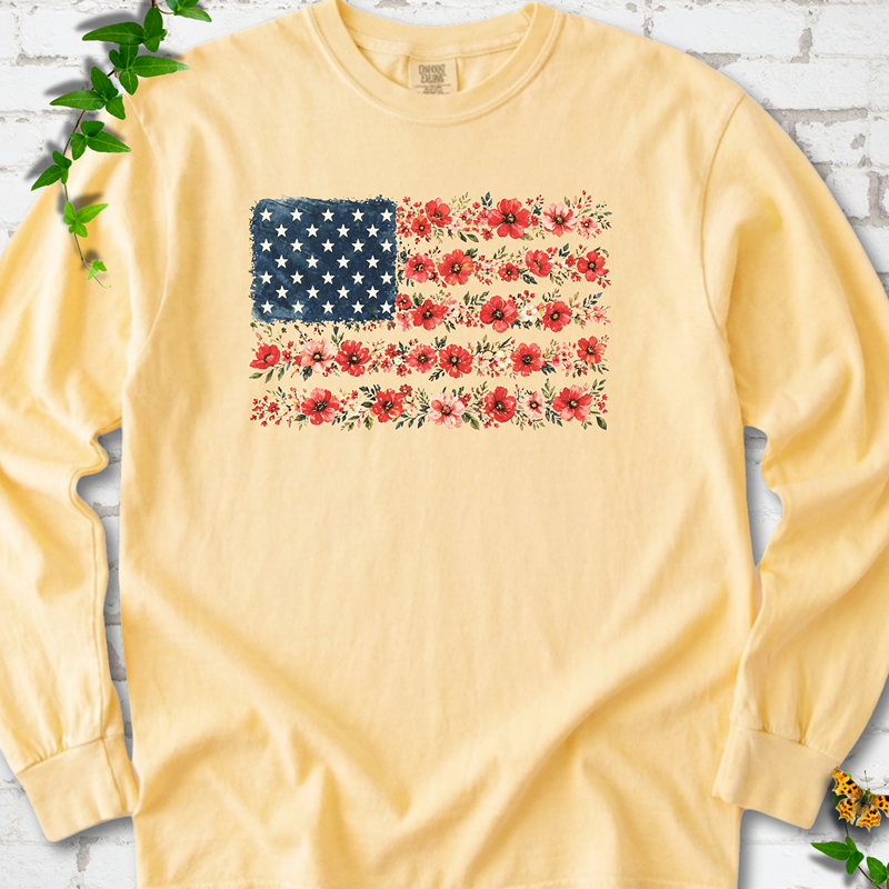 Patriotic Floral Flag LS T-Shirt