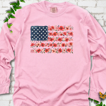 Patriotic Floral Flag LS T-Shirt