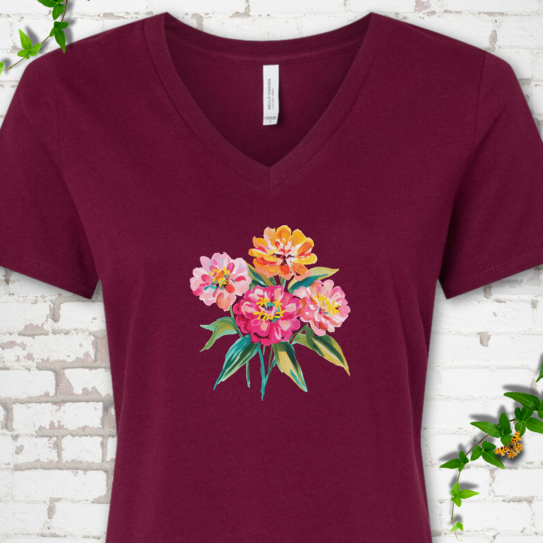 Cutting Garden Zinnias V-Neck Tee