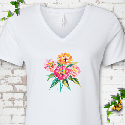 Cutting Garden Zinnias V-Neck Tee