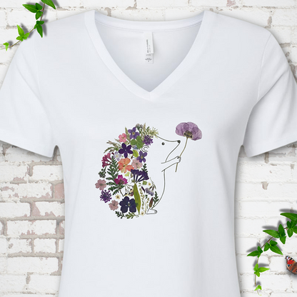 Wildflower Hedgehog V-Neck T-Shirt