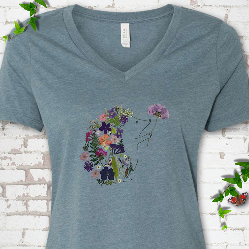 Wildflower Hedgehog V-Neck T-Shirt