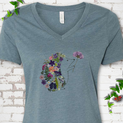 Wildflower Hedgehog V-Neck T-Shirt
