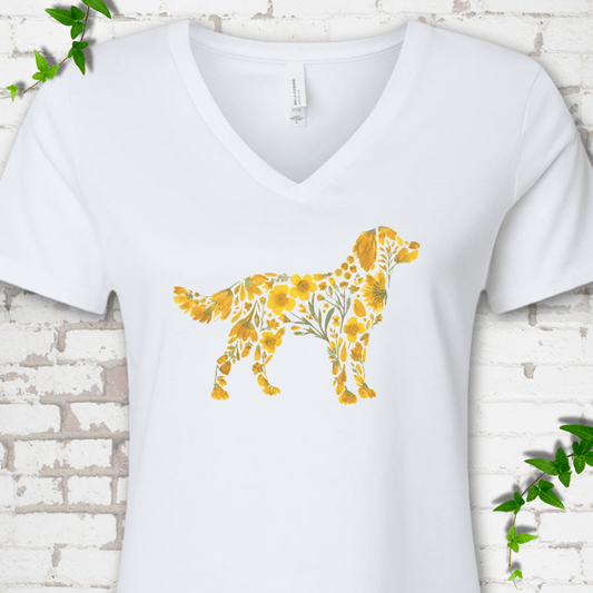 Wildflower Golden Retriever V-Neck T-Shirt