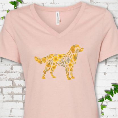Wildflower Golden Retriever V-Neck T-Shirt