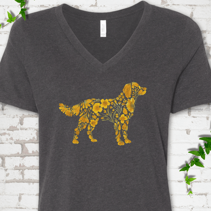 Wildflower Golden Retriever V-Neck T-Shirt