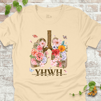 Soft Cream YHWH Floral T‑Shirt with blooming lungs and fluttering butterflies.