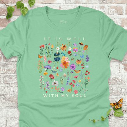  Mint green It Is Well With My Soul floral T shirt laid flat