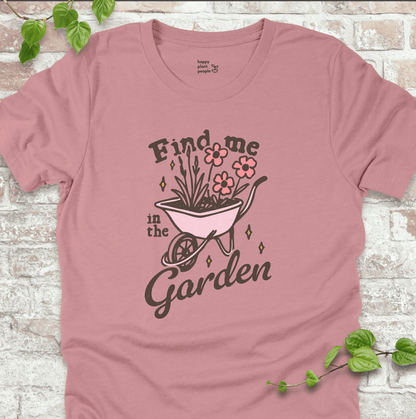 n the Garden T-Shirt – pink wheelbarrow with flowers and hand-lettered garden quote on pink tee