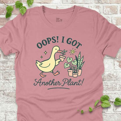 Got Another Plant T-Shirt – silly goose holding houseplants with fun garden quote on pink shirt