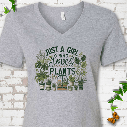 A Girl Who Loves Plants V-Neck Tee