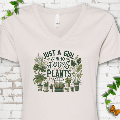 A Girl Who Loves Plants V-Neck Tee