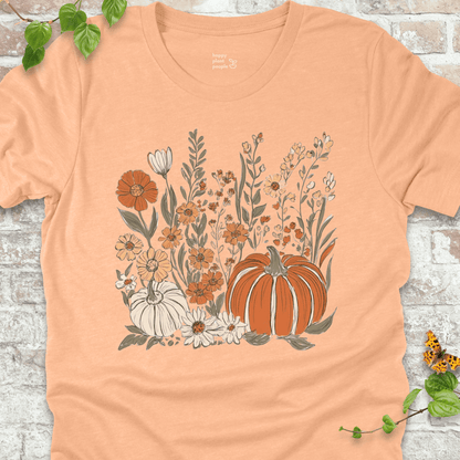 Heather Peach T-shirt with lightweight boho pumpkin and wildflower design