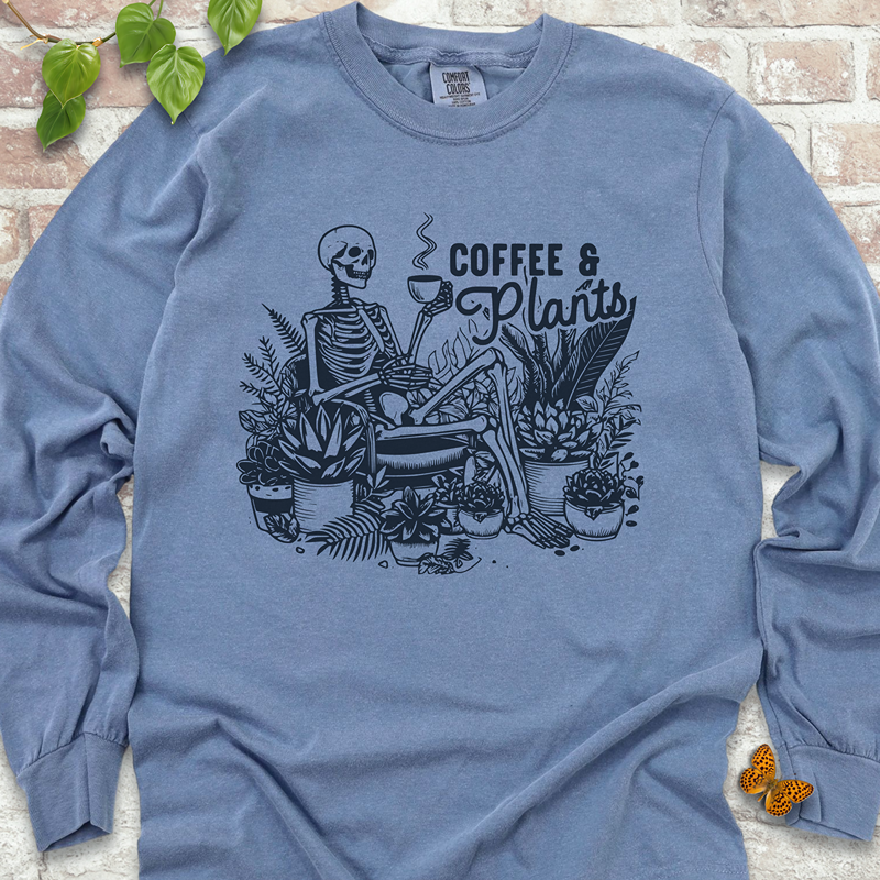 Coffee & Plants Skeleton LS T-Shirt
