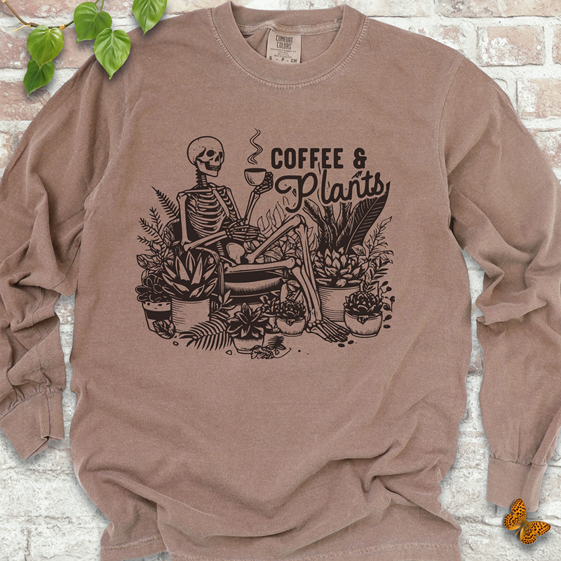 Coffee & Plants Skeleton LS T-Shirt