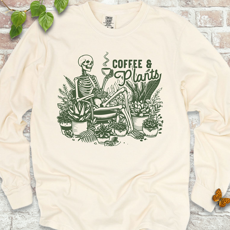 Coffee & Plants Skeleton LS T-Shirt