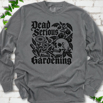 Pepper Comfort Colors® long sleeve T-shirt with cream Dead Serious About Gardening graphic