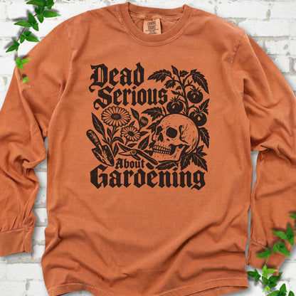 Yam Comfort Colors® long sleeve T-shirt with cream Dead Serious About Gardening graphic