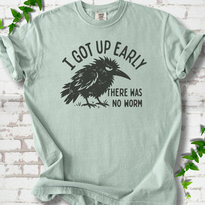 Bay Comfort Colors® T-shirt with black bird and I got up early, there was no worm graphic