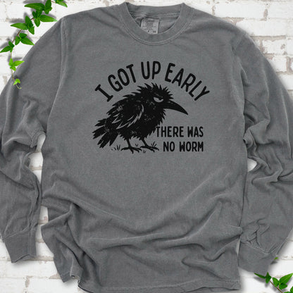 Pepper Comfort Colors® long sleeve T-shirt with black bird and I got up early, there was no worm graphic