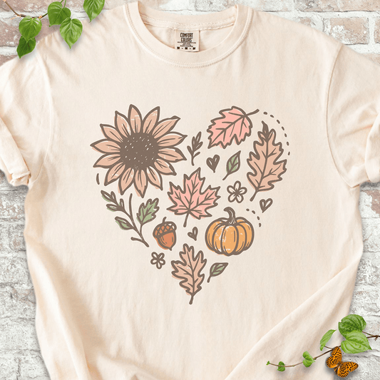 Ivory Comfort Colors™ T-shirt with vintage-style fall heart graphic