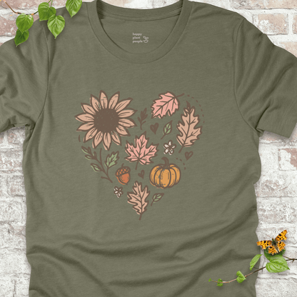 Olive lightweight T-shirt with wildflower and pumpkin heart design