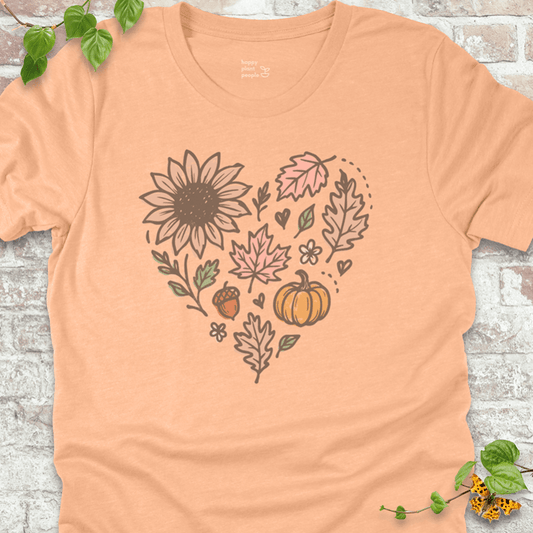 Peach lightweight T-shirt with soft floral heart and pumpkin illustration
