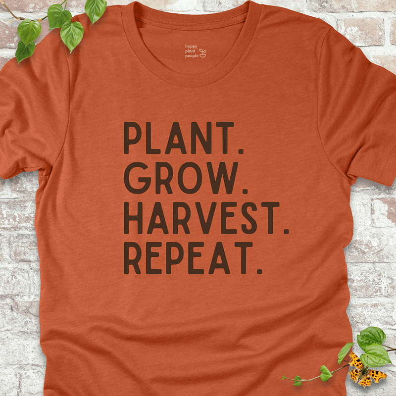 Heather Autumn T-shirt with minimalist fall harvest repeat text design