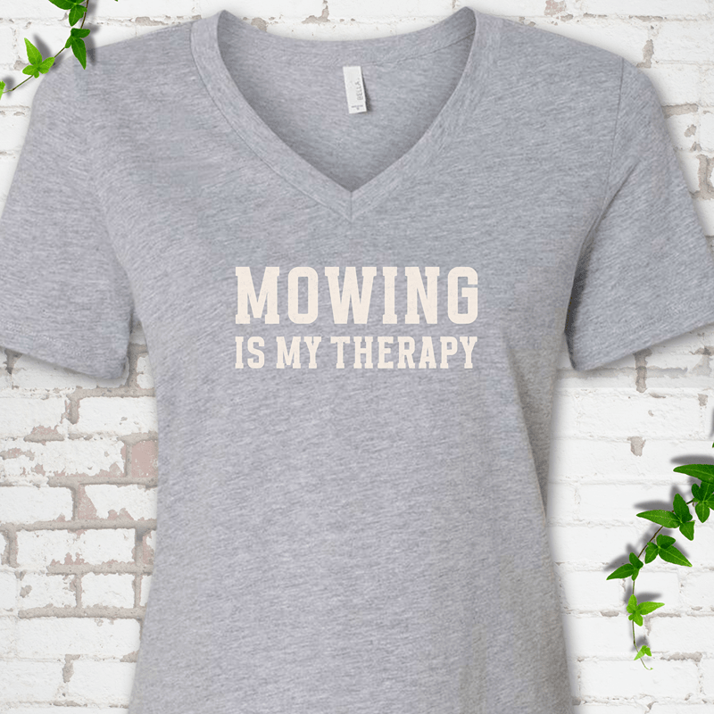 Mowing Is My Therapy V-Neck T-Shirt