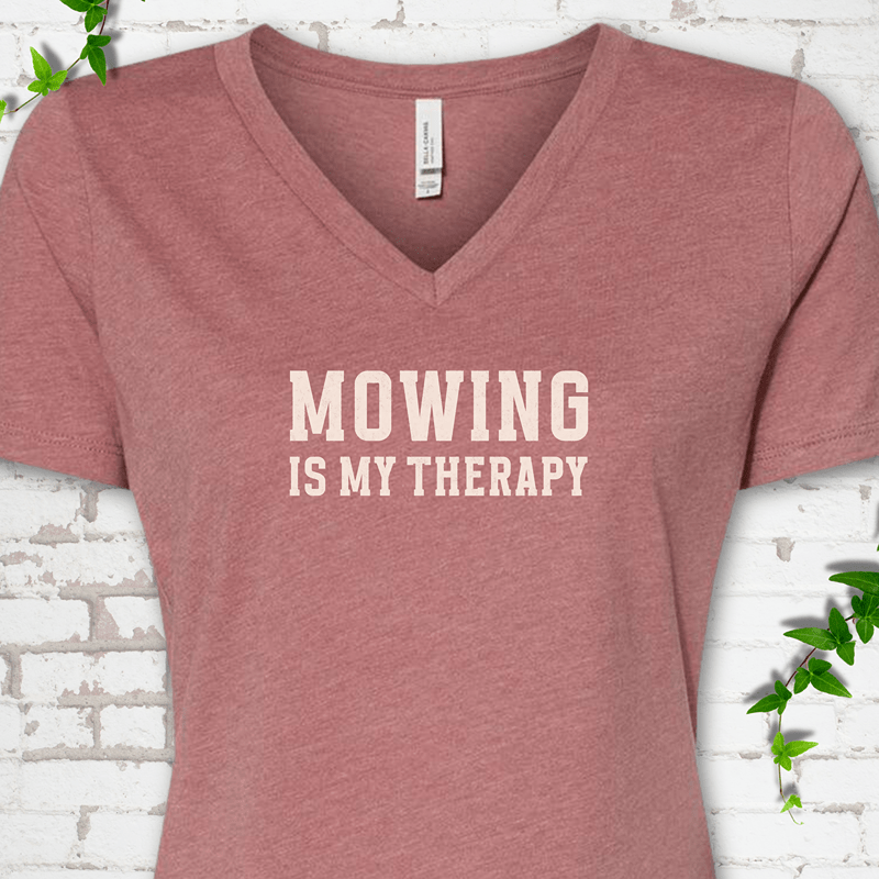 Mowing Is My Therapy V-Neck T-Shirt