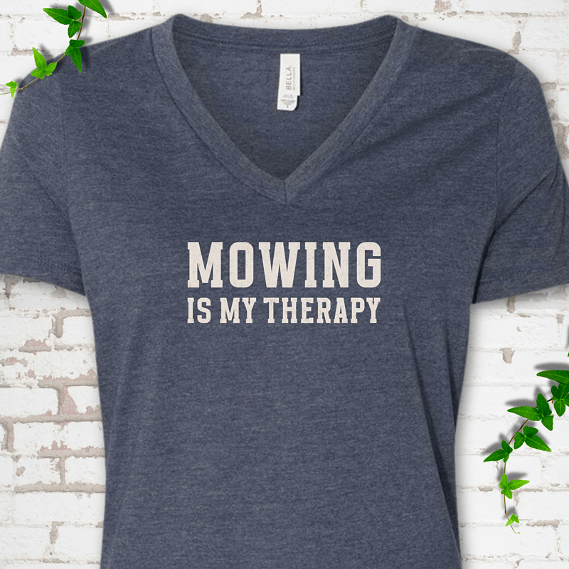 Mowing Is My Therapy V-Neck T-Shirt