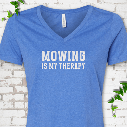 Mowing Is My Therapy V-Neck T-Shirt
