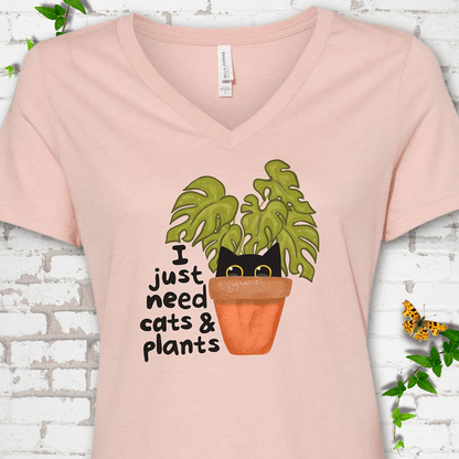 Need Cats & Plants V-Neck T-Shirt