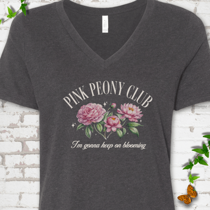 Pink Peony Club V-Neck T-Shirt