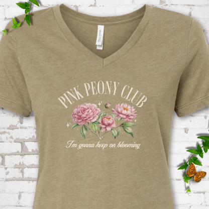 Pink Peony Club V-Neck T-Shirt