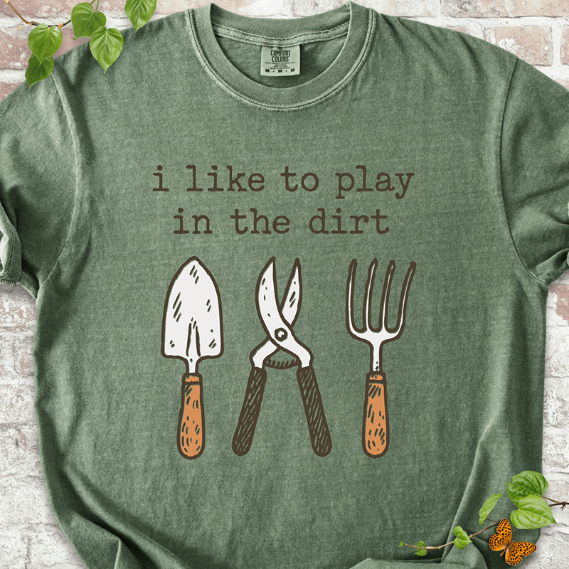 Moss Comfort Colors™ T-shirt with retro tool illustration and plant lover quote