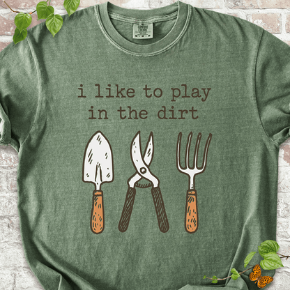 Moss Comfort Colors™ T-shirt with retro tool illustration and plant lover quote