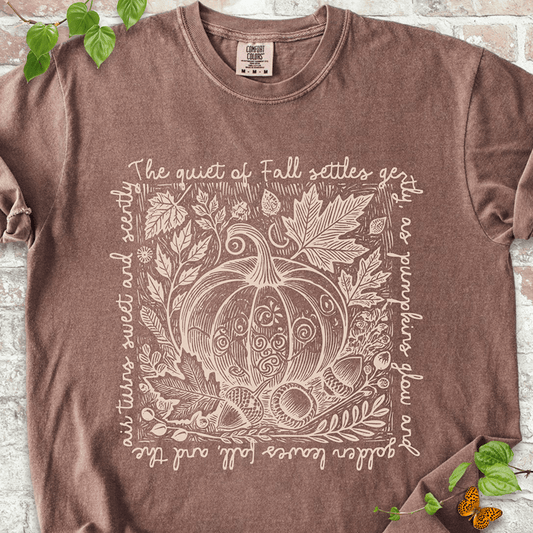 Espresso Comfort Colors™ T-shirt with vintage-style pumpkin and floral design