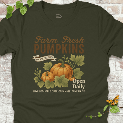 Lightweight fall T-shirt featuring a vintage-style pumpkin illustration for gardeners and autumn lovers