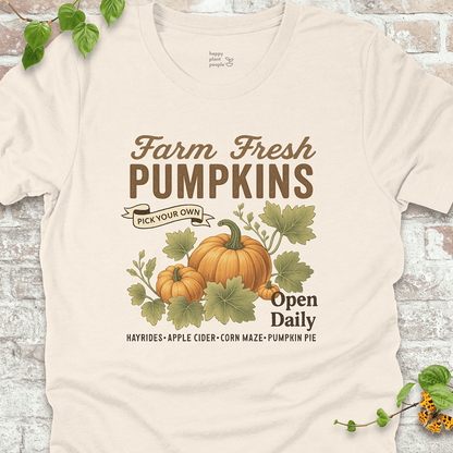 Lightweight garden-inspired tee with a fall pumpkin design on a soft cream shirt, perfect for Thanksgiving