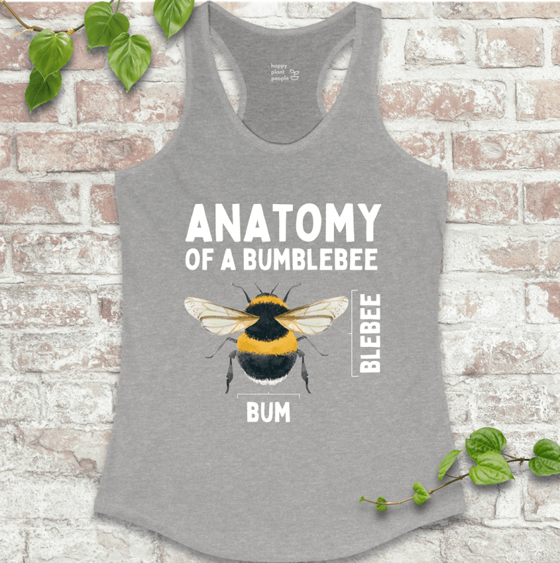 Grey bumblebee anatomy women’s tank top – lightweight and perfect for summer gardening