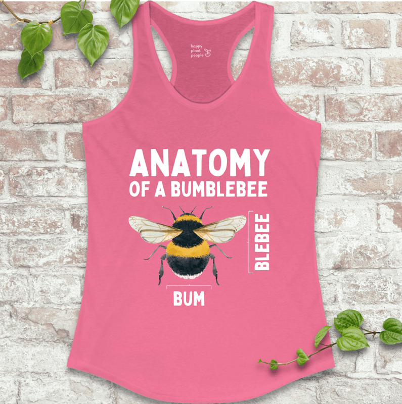 Hot pink women’s tank with bumblebee anatomy – funny bee shirt for nature nerds