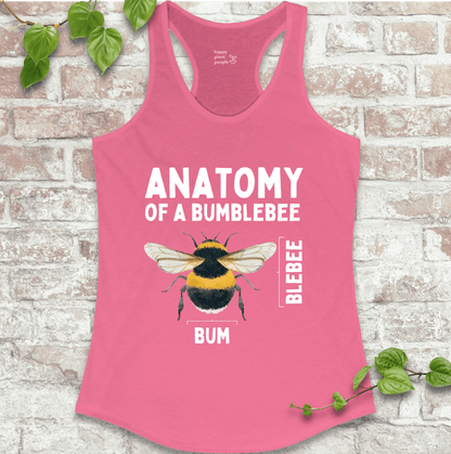 Hot pink women’s tank with bumblebee anatomy – funny bee shirt for nature nerds