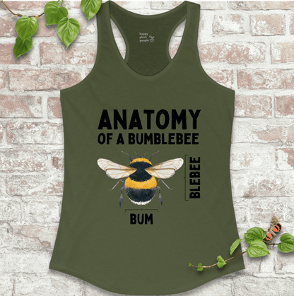 Women’s bumblebee anatomy tank in military green – ideal for bee lovers and gardeners