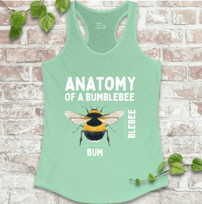 Funny bumblebee anatomy women’s tank top in mint – gift for gardeners and bee lovers