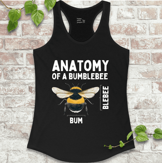 Bumblebee anatomy women’s tank top in black – garden-themed gift for her
